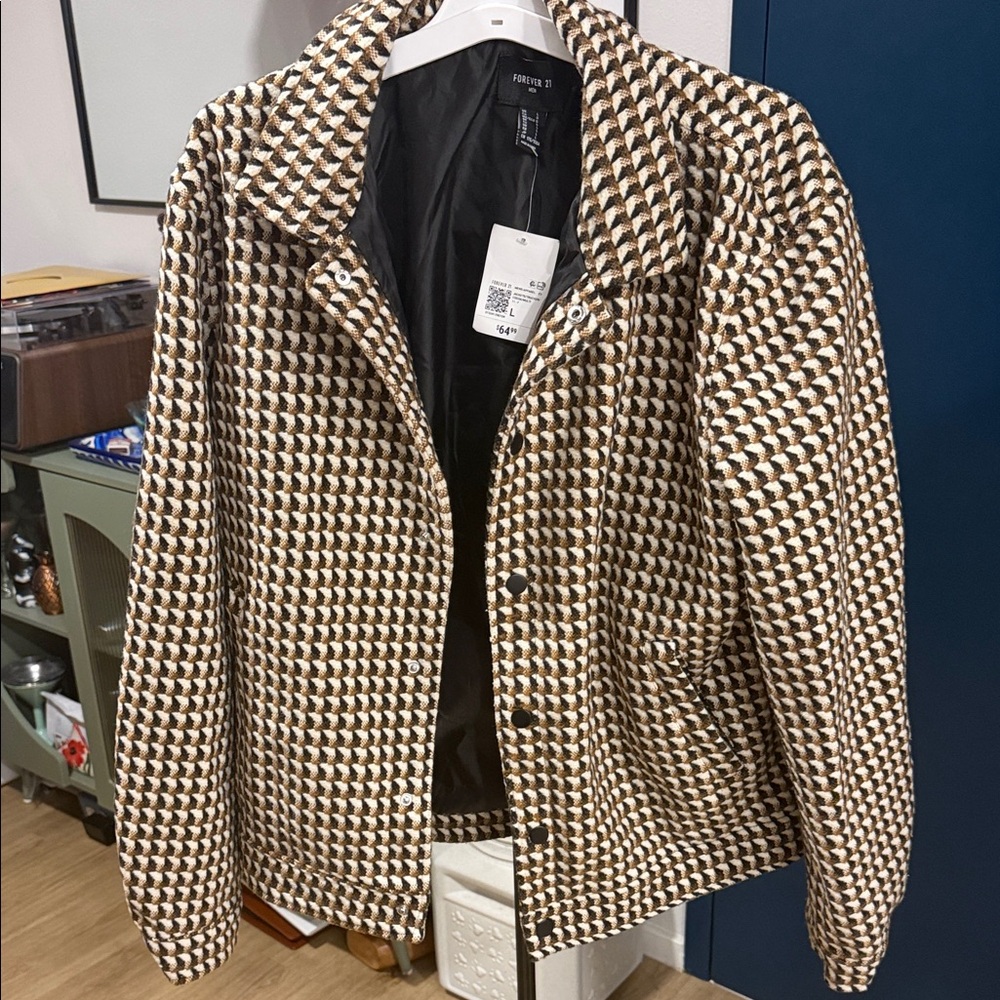 Forever 21 Men's Brown and Cream Patterned Jacket